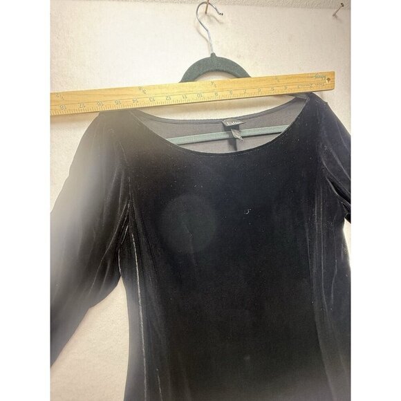 Eileen Fisher Dress Women's Sz S Black Velvet Midi 3/4 Sleeve Silk Blend A-Line - Picture 6 of 8